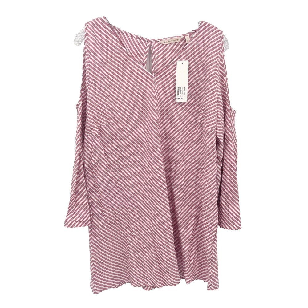 SOFT SURROUNDINGS Women's Sz L Linen Blend Rose/White Striped Landfall Tunic NWT